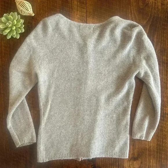 Soft Surroundings | Tan/Gray Lambswool & Angora Beaded Button Down Cardigan - Picture 2 of 8